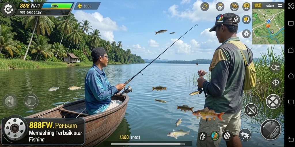 Screenshot gameplay 888FW yang menunjukkan aktivitas memancing yang mendebarkan.