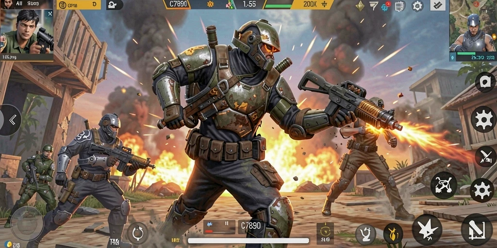 Tampilan gameplay C7890 yang intens dalam pertarungan Battle Royale.