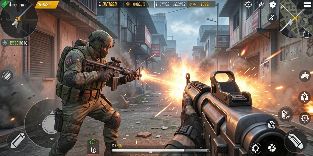 Screenshot utama dari gameplay DV188 yang intens dan penuh aksi.