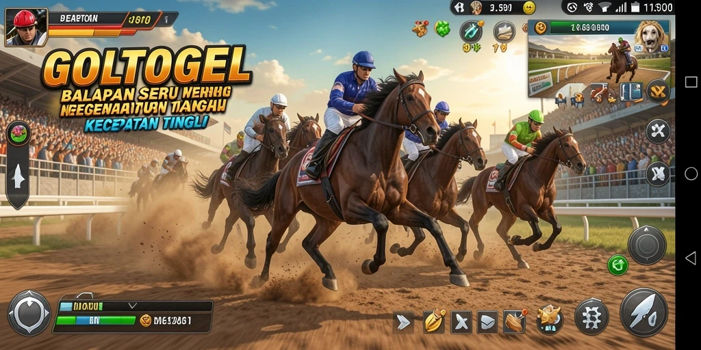 Gameplay Racing GOLTOGEL yang mendebarkan dengan kendaraan cepat dan trek menantang.