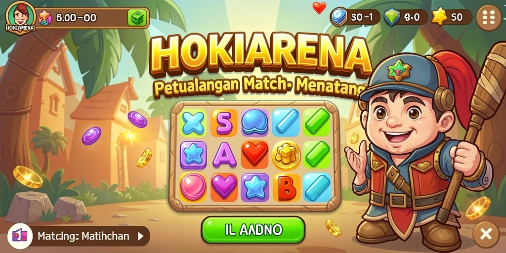 Tampilan gameplay seru HOKIARENA dengan aksi Match-3.