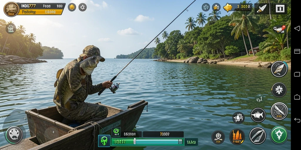 Tampilan gameplay seru dalam INDO777 saat menangkap ikan.