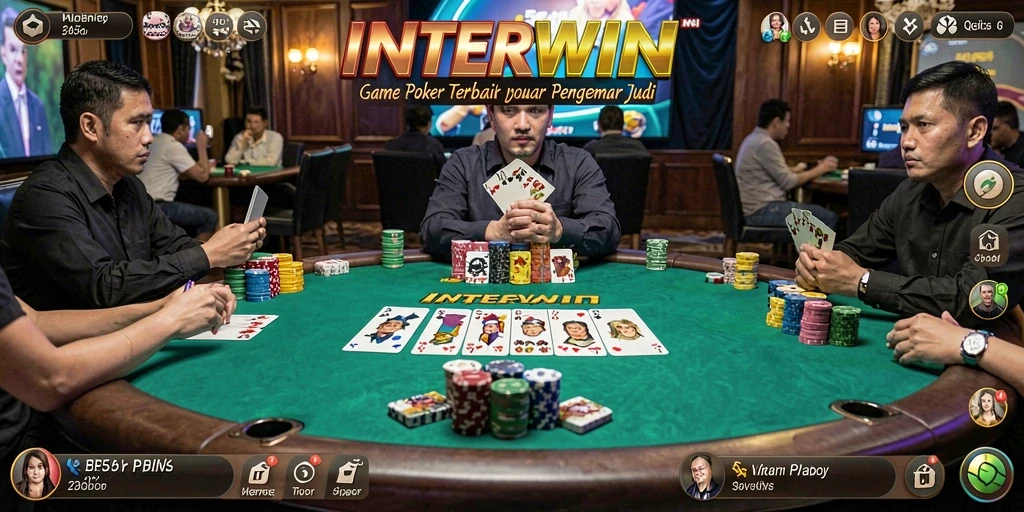 Screenshot INTERWIN menunjukkan pemain sedang menikmati permainan Poker yang menarik.
