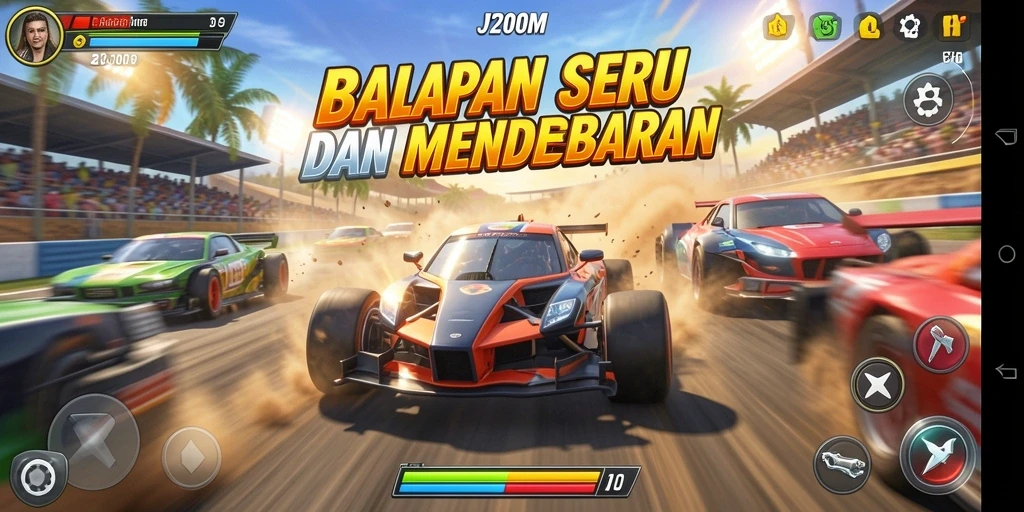 Gameplay Racing mendebarkan dengan mobil-mobil cepat.