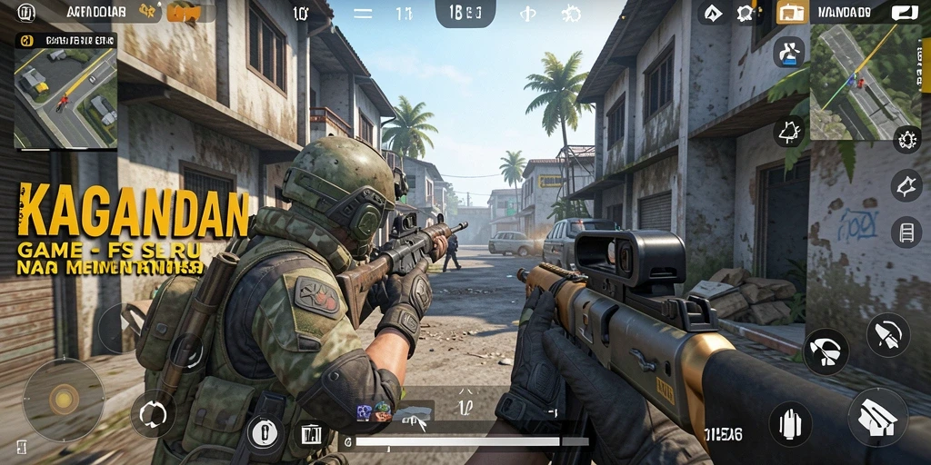 Screenshot gameplay KAGANDAN dengan aksi tembak-menembak intens.