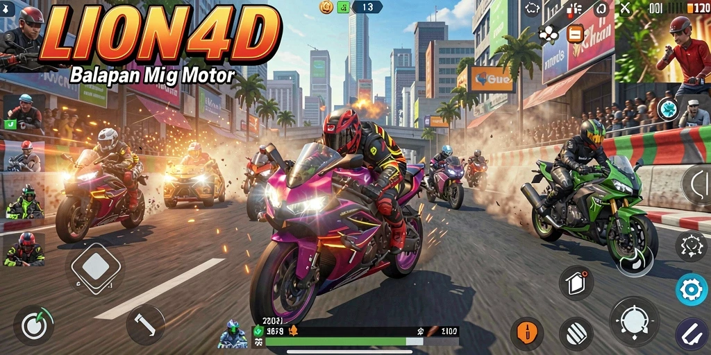 Gameplay balapan motor yang seru dan mendebarkan.