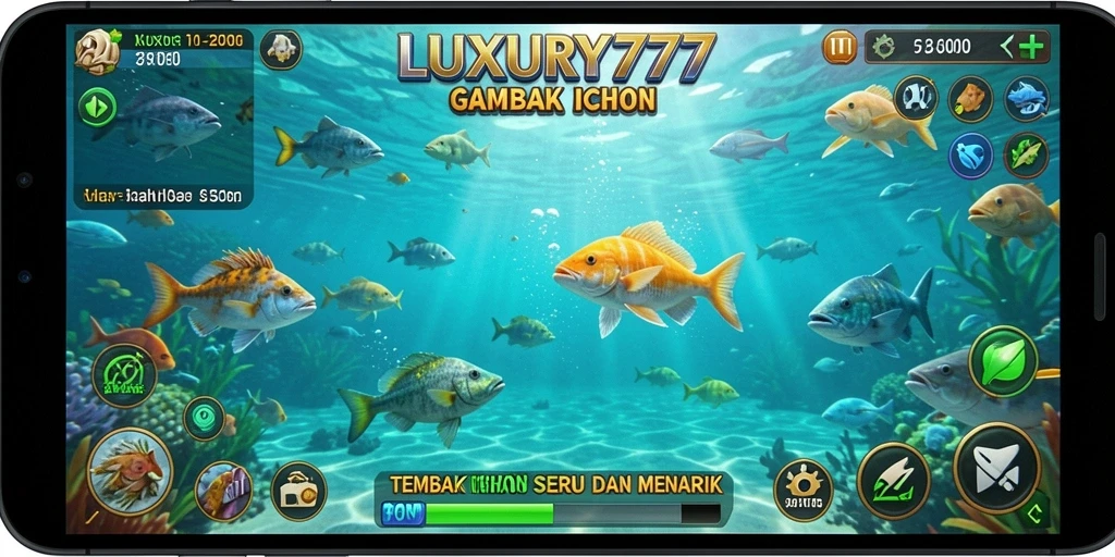 Screenshot menunjukkan aksi seru menangkap ikan di LUXURY777.