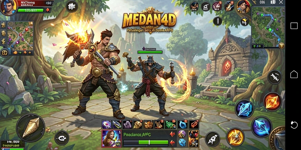 Tampilan gameplay yang mendebarkan dalam <strong>MEDAN4D</strong>, menunjukkan pertarungan seru di dunia yang luas.
