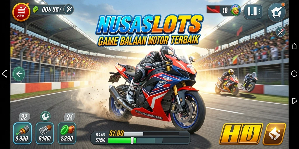 Tampilan gameplay balapan motor yang seru di NUSASLOTS.