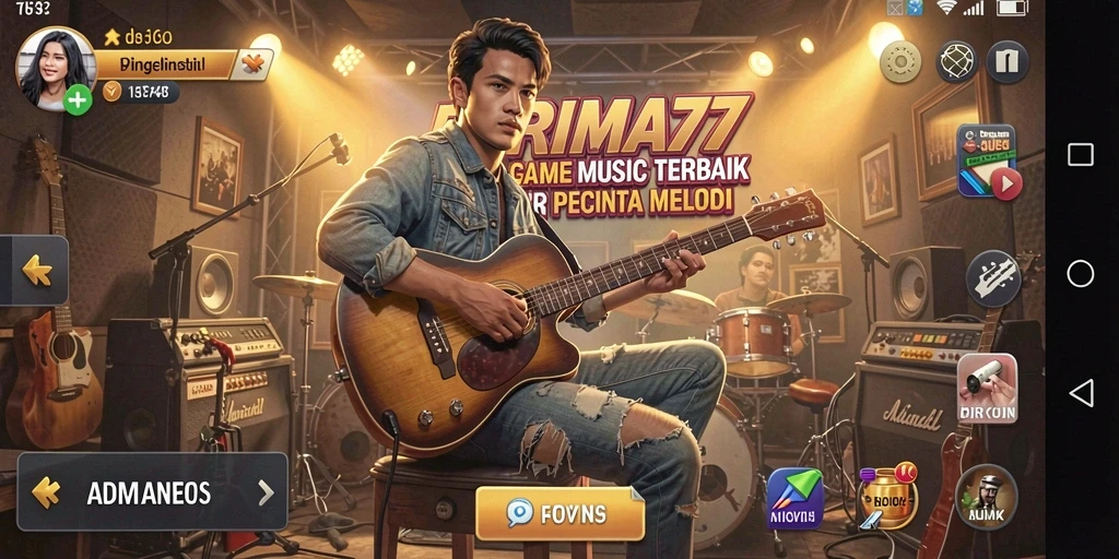 Tangkapan layar utama PRIMA77 yang menampilkan gameplay musik yang mengasyikan.