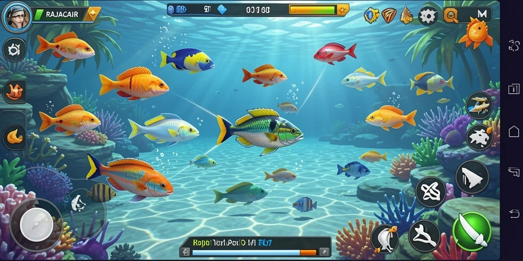 Tampilan gameplay RAJACAIR yang seru dengan aksi Tembak Ikan.