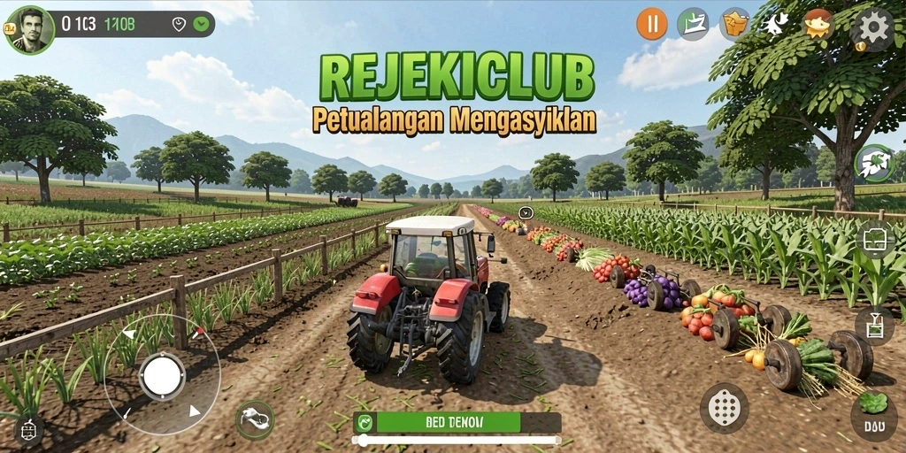 Tampilan gameplay <strong>REJEKICLUB</strong> yang menarik dengan aktivitas bertani yang kreatif.