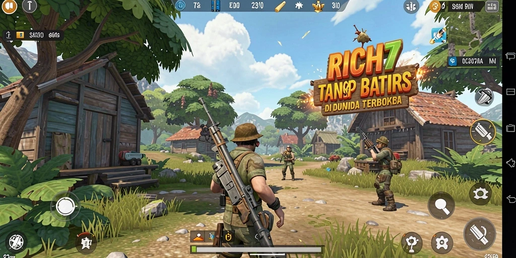 Screenshot gameplay RICH7 menampilkan petualangan di dunia terbuka.