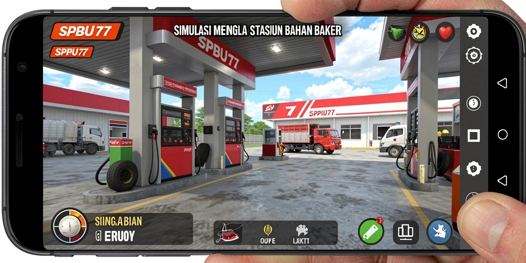 Tampilan gameplay menarik dari SPBU77 saat mengelola stasiun pengisian bahan bakar.