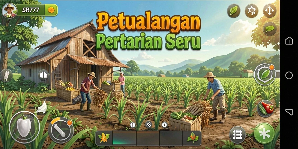 Tampilan utama gameplay SR777 dengan aktivitas pertanian yang seru.