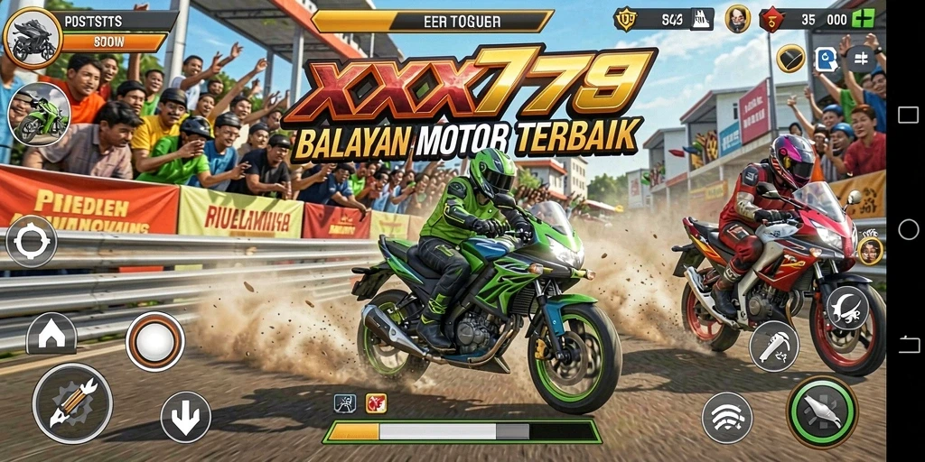 Tangkapan layar XXX777 menampilkan balapan motor yang sengit dan grafis yang menakjubkan.