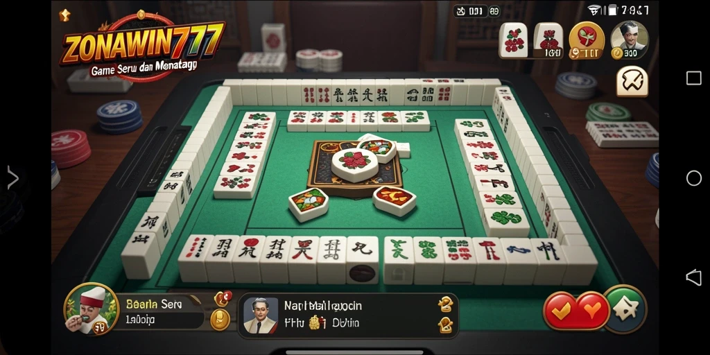 Screenshot gameplay ZONAWIN777 menampilkan lingkungan Mahjong yang menarik dan penuh warna.